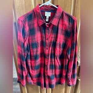 St. John's Bay Red and Black Plaid Women's Button Down Shirt